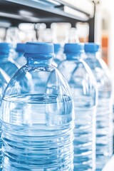 Crystal Clear Water Bottles Row Plastic Packaging Refreshment Hydration