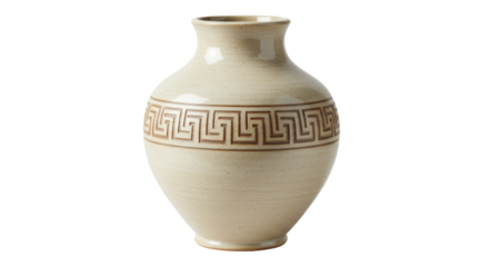 Isolated Beige Vase with Greek Key Pattern