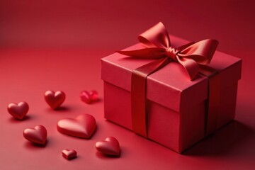 Luxury gift box, hearts, red ribbon detail Romantic Valentine's Day , elegant, decoration, valentine's