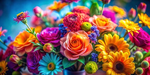 Closeup Floral Pop Art Background with Miniature TiltShift Effect A Vibrant Celebration of Botanical Beauty