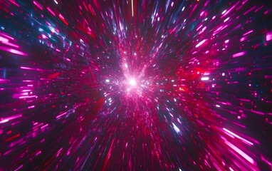 Abstract Pink and Purple Light Speed Burst, Futuristic Neon Energy Beam, Hyperspace Travel Background