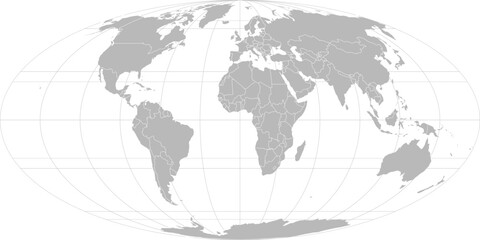 World vector map with country boundaries and graticules (Mollweide projection, PPT-compatible & fully editable)