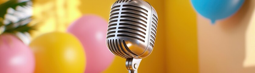 Vintage Microphone Against Colorful Background for Music, Events, or Parties