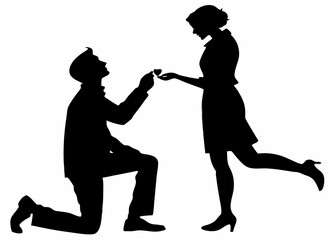Man kneeling and proposing to a woman vector silhouette.