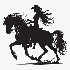 Silhouette cowgirl riding horse. Vector stock illustration
