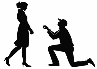Man kneeling and proposing to a woman vector silhouette.