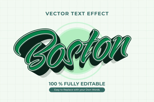 Boston Editable 3D Vector Text Effect, Green Color Palette, Customizable Typography