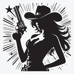 Silhouette cowgirl with a gun. stock illustration