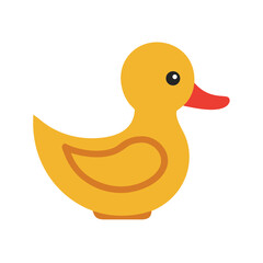 Yellow rubber duck side view in flat cartoon