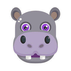 Fototapeta premium Purple cartoon hippo face with teeth showing