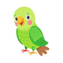 Green cartoon parrot with red beak