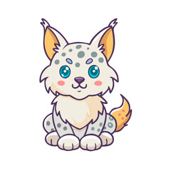 Obraz premium Spotted cartoon lynx sitting with happy face