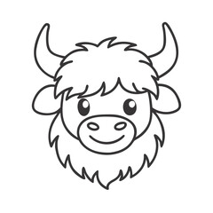 Fototapeta premium Outline of highland cow head in black and white