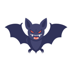 Angry cartoon bat with open wings in flat design