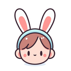 Obraz premium Cute cartoon child with bunny ears headband in adorable style. Perfect for Easter celebrations, costume parties and children's entertainment.