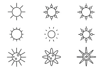 Solar Radiation Line Art Simple Drawing for Scientific Projects  