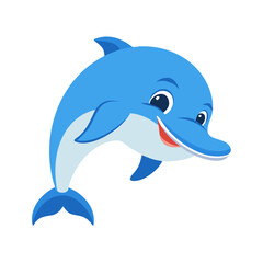 Friendly cartoon dolphin swimming forward