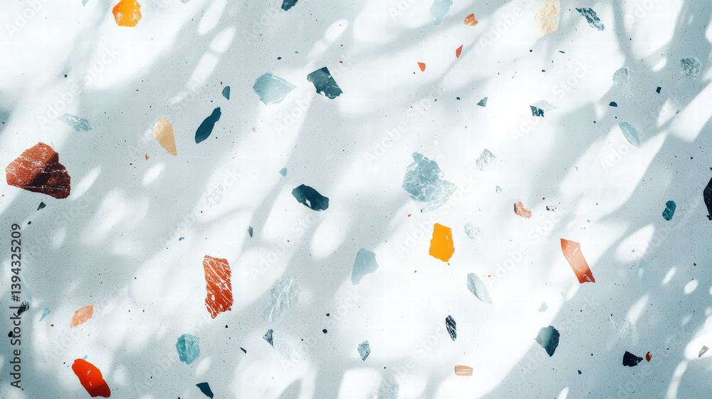 Aufkleber terrazzo elegance: the image showcases a close-up view of a modern terrazzo surface, its surface dis