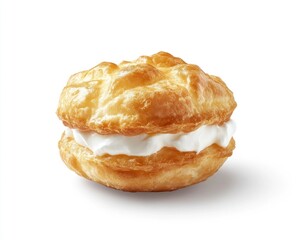 Cream Puff Pastry Filled with Delicious Cream on a White Background
