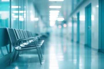 Empty Waiting Room Chairs in Modern Hospital or Clinic Interior Scene