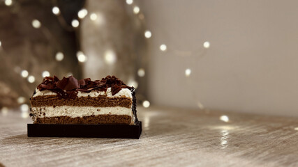 Slice of decadent Black Forest cake.