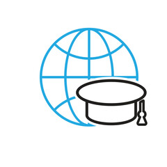 graduation icon. graduation cap toga vector with globe. explaining education, learning outcomes, bachelor. for events, celebrations, flyers. Line design style