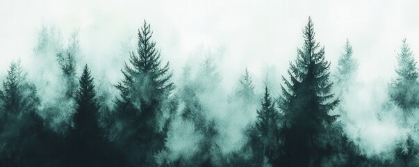Obraz premium A serene forest scene with misty trees, evoking a sense of calm and peace in nature's embrace.