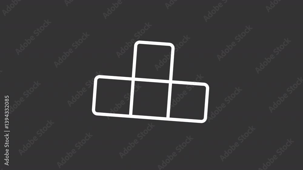 Poster animated loader bricks white icon. turning toy construction block line animation. building game elem