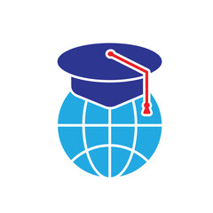 graduation icon. graduation cap toga vector with globe. explaining education, learning outcomes, bachelor. for events, celebrations, flyers. Solid design style