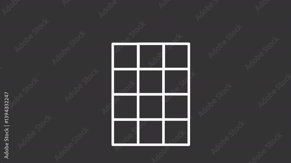 Poster animated block puzzle white icon. constriction kit bricks arrangement line animation. development ga