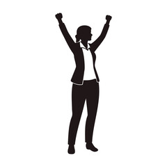 Successful Businesswoman Silhouette with Arms Raised in Victory Vector Illustration