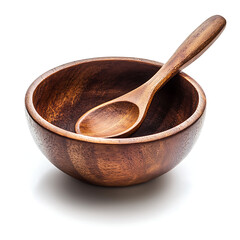 A Rustic Wooden Bowl And Spoon, Ready For A Simple Meal Isolated on Transparent Background.