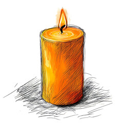 A Single Lit Candle, A Symbol Of Hope And Remembrance, Glows Warmly Against A Sketched Background, Its Vibrant Orange Hue Radiating Peace And Tranquility Isolated on Transparent Background