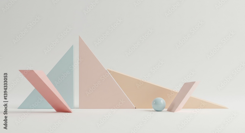 Poster pastel geometric shapes minimalist abstract 3d render: a study in soft hues and simple forms