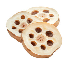 Delicate Lotus Root Slices, A Glimpse Into Natures Artistry, Showcasing Their Creamy Texture And Intricate Hole Patterns Against A Clean Isolated on Transparent Background
