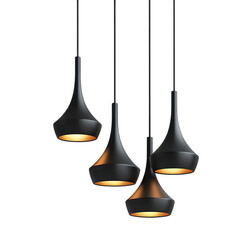 Elegant Black Pendant Lights Illuminating A Modern Space With Warm, Golden Inner Glow Isolated on Transparent Background
