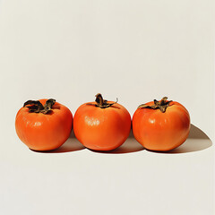 Three Ripe, Sun-kissed Tomatoes In A Row, A Simple Yet Striking Still Life Against A Bright White Backdrop, Showcasing Their Vibrant Orange Hues Isolated on Transparent Background
