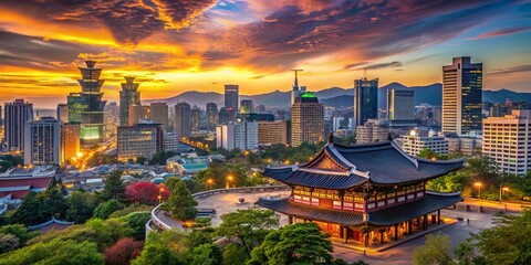 Breathtaking Seoul Sunset Cityscape A Rule of Thirds Masterpiece Capturing the Vibrant Energy of South Koreas Capital