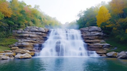 Majestic Waterfall Cascades Through Rocky Terrain