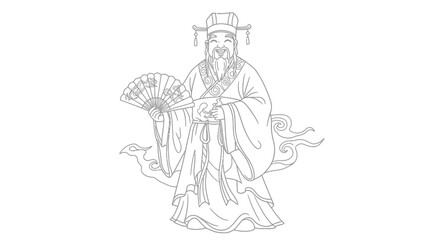 Serene Chinese Scholar Spirit Drawing Featuring Gentle Smile And Graceful Flowing Robe Embodiment Of Knowledge Figure