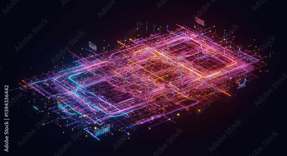 Poster abstract digital network visualization neon glowing lines futuristic technology data
