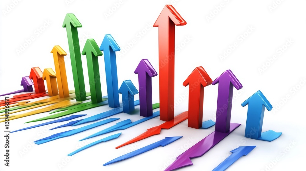 Aufkleber an abstract image of stock market graphs with arrows indicating upward and downward trends, symboliz