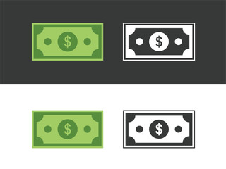Set of green US dollar currency symbol isolated on gray background. Green dollar sign. 2d signs money currency sign. 2d vector Illustration.
