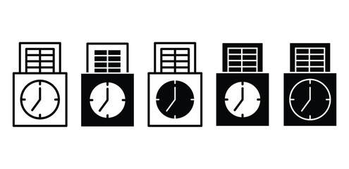 Punch Card Clock Employee Icons Black and White Time Tracking System Vector Illustrations 