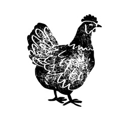 Hen farm chicken silhouette for farm industry hand drawn stamp effect vector illustration.