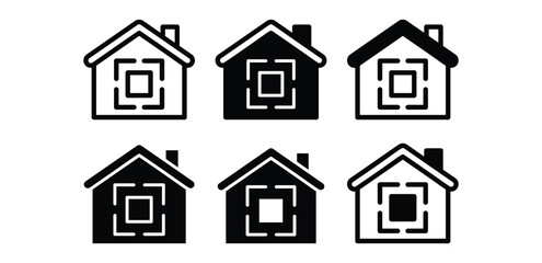 House Icon with Embedded QR Code Black and White Color Vector Design