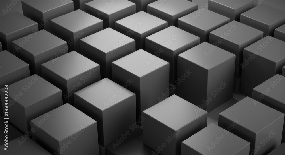 Poster abstract gray cubes pattern: a 3d rendering of geometric shapes in monochromatic hues