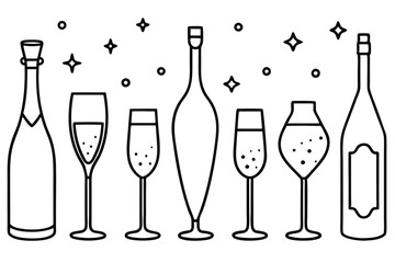 Sparkling Wine Line Art Simple Sketch for Modern Artwork  