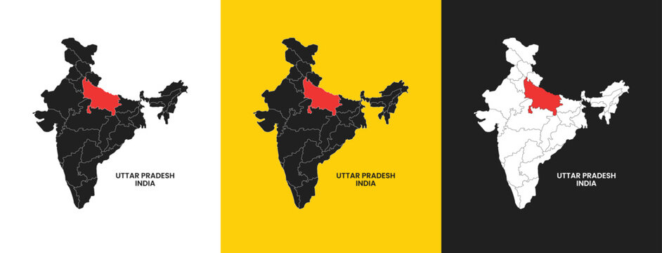 Map of Uttar pradesh , Map of Uttar pradesh with India, Map of Uttar pradesh state of India Vector Illustration, map of Uttar pradesh with solid color, India.