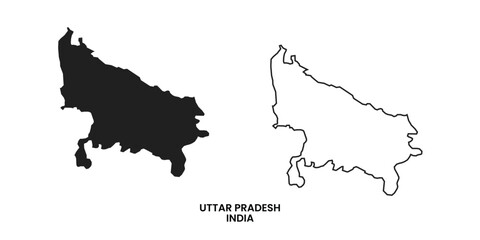 Map of Uttar pradesh , Map of Uttar pradesh with India, Map of Uttar pradesh state of India Vector Illustration, map of Uttar pradesh with solid color, India. © rochmuch